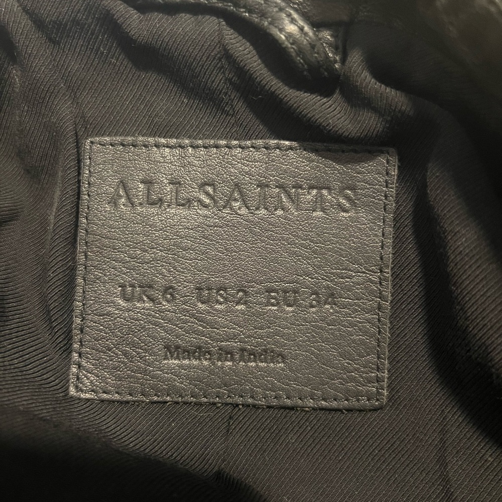 All Saints Black Balfern Belted Hem Leather Biker Jacket Size 2 - Picture 11 of 13